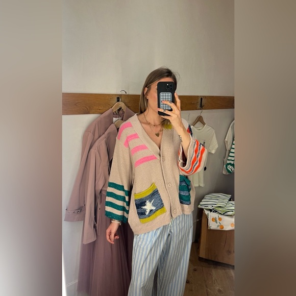 Anthropologie Daily Practice racing flags Colorful Striped Cardigan - Picture 1 of 6
